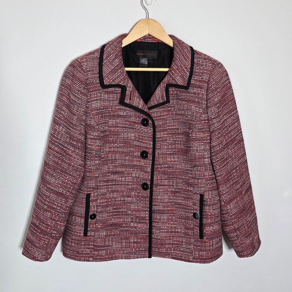 Nina Mclemore Red/pink/black tween 3 button blazer / jacket Business Casual
